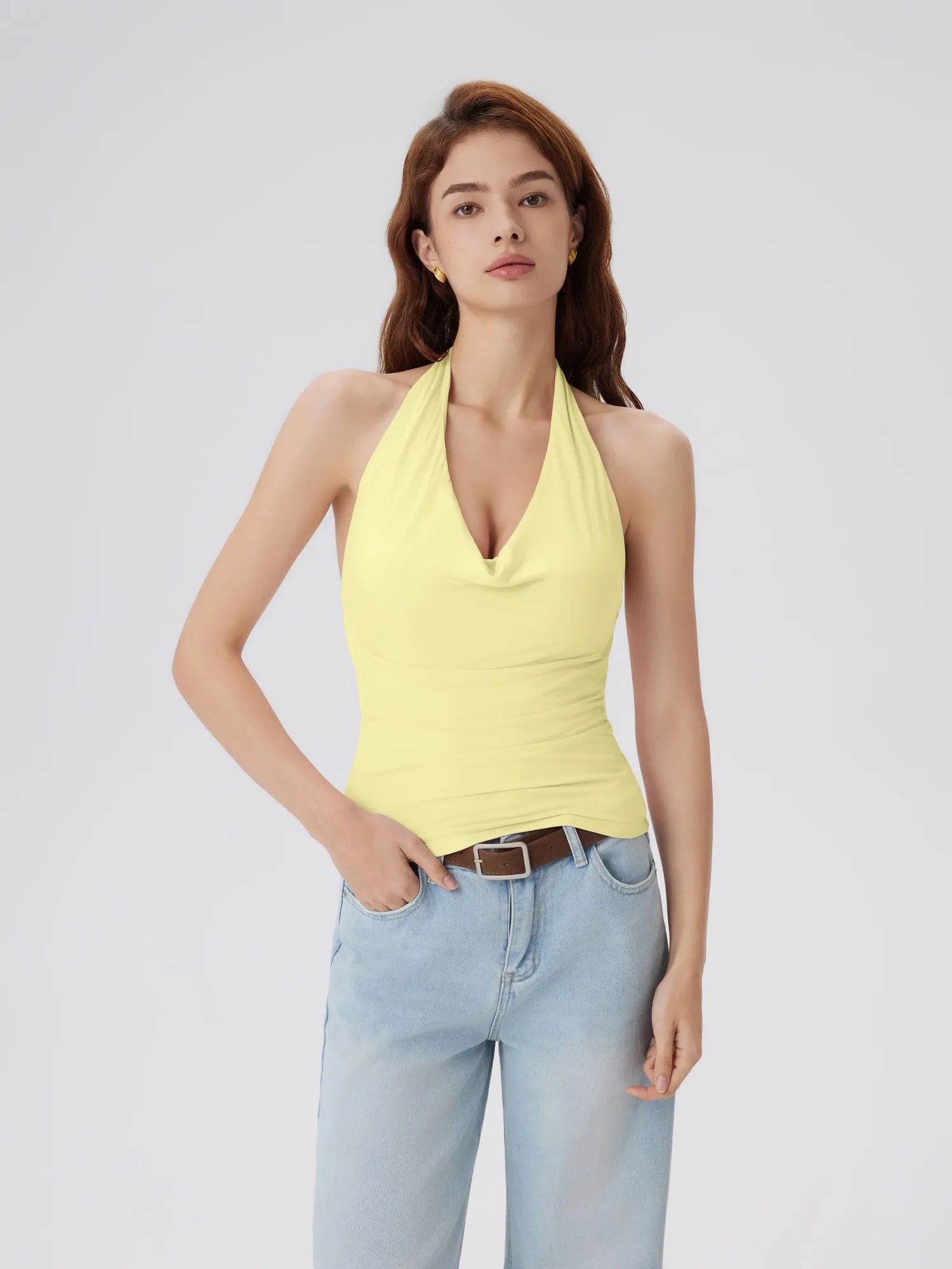 Deep V Halter Open Back Tank Tops-SUUKSESS-Yellow-XS-SUUKSESS
