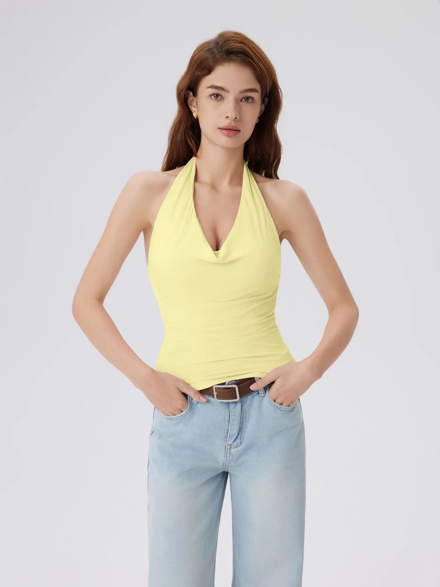 Deep V Halter Open Back Tank Tops-SUUKSESS-SUUKSESS