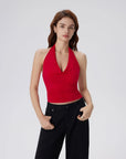 Deep V Halter Open Back Tank Tops-SUUKSESS-Red-XS-SUUKSESS
