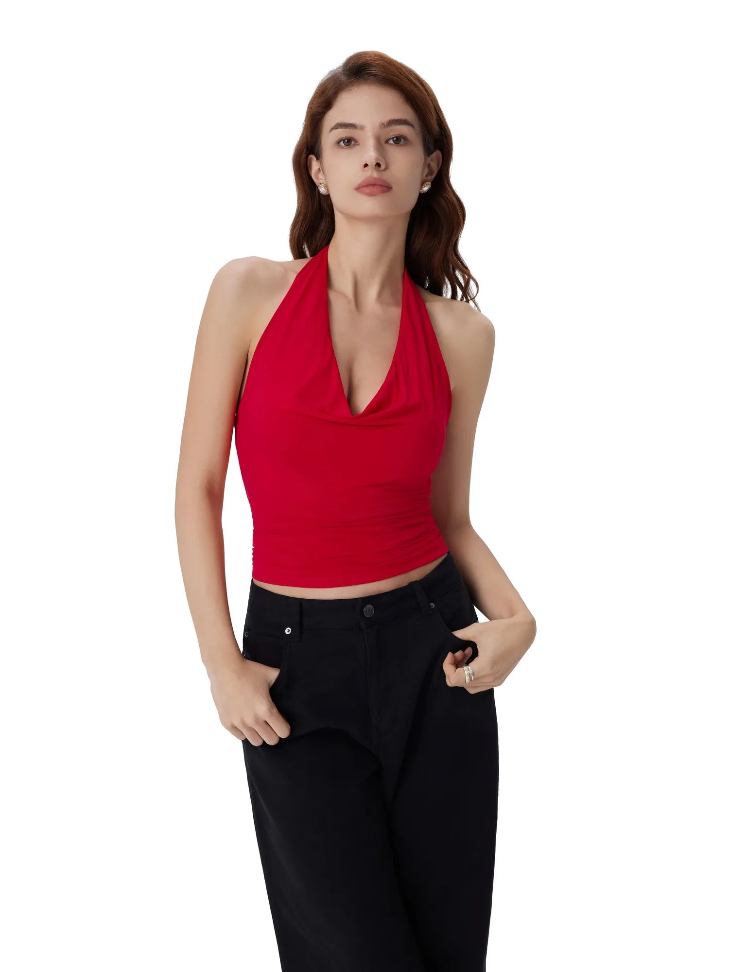 Deep V Halter Open Back Tank Tops-SUUKSESS-SUUKSESS
