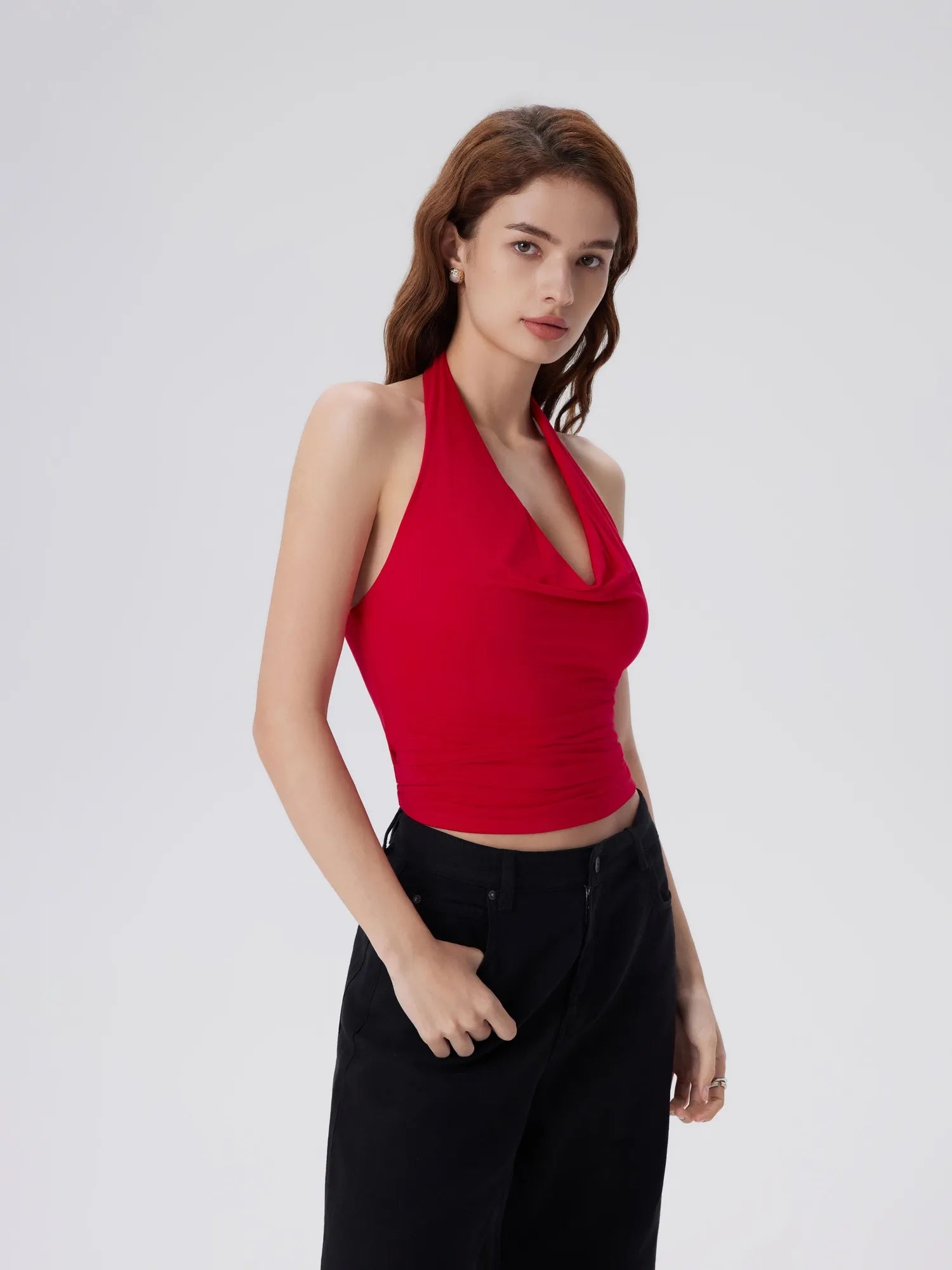 Deep V Halter Open Back Tank Tops-SUUKSESS-SUUKSESS