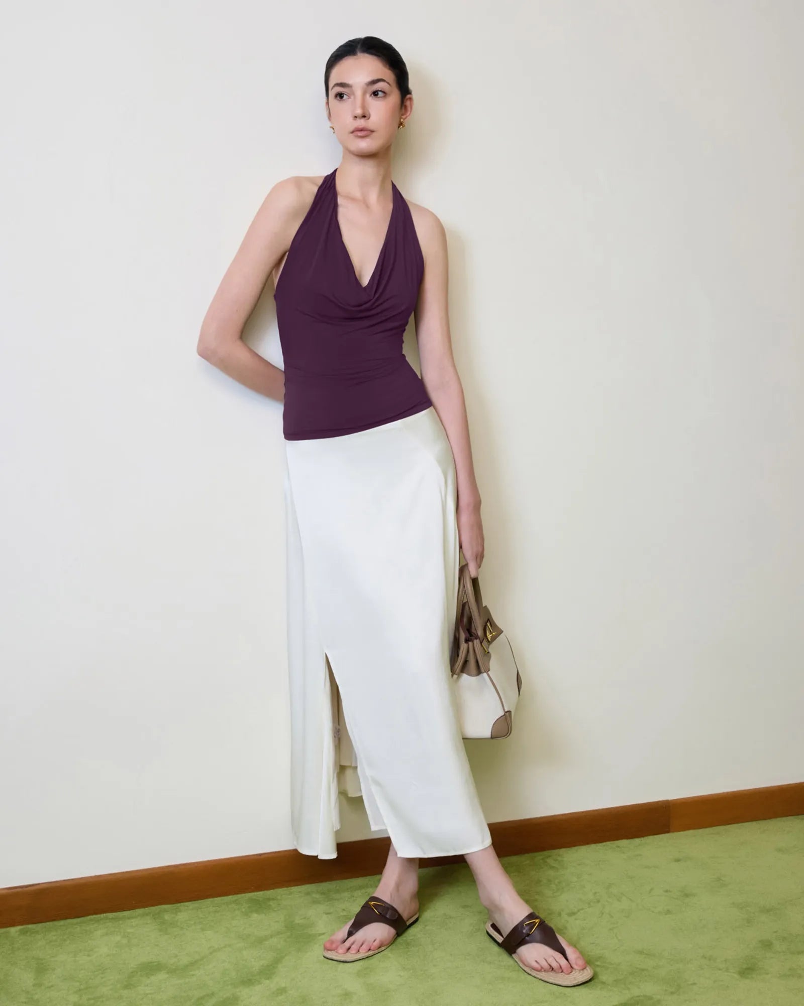 Deep V Halter Open Back Tank Tops