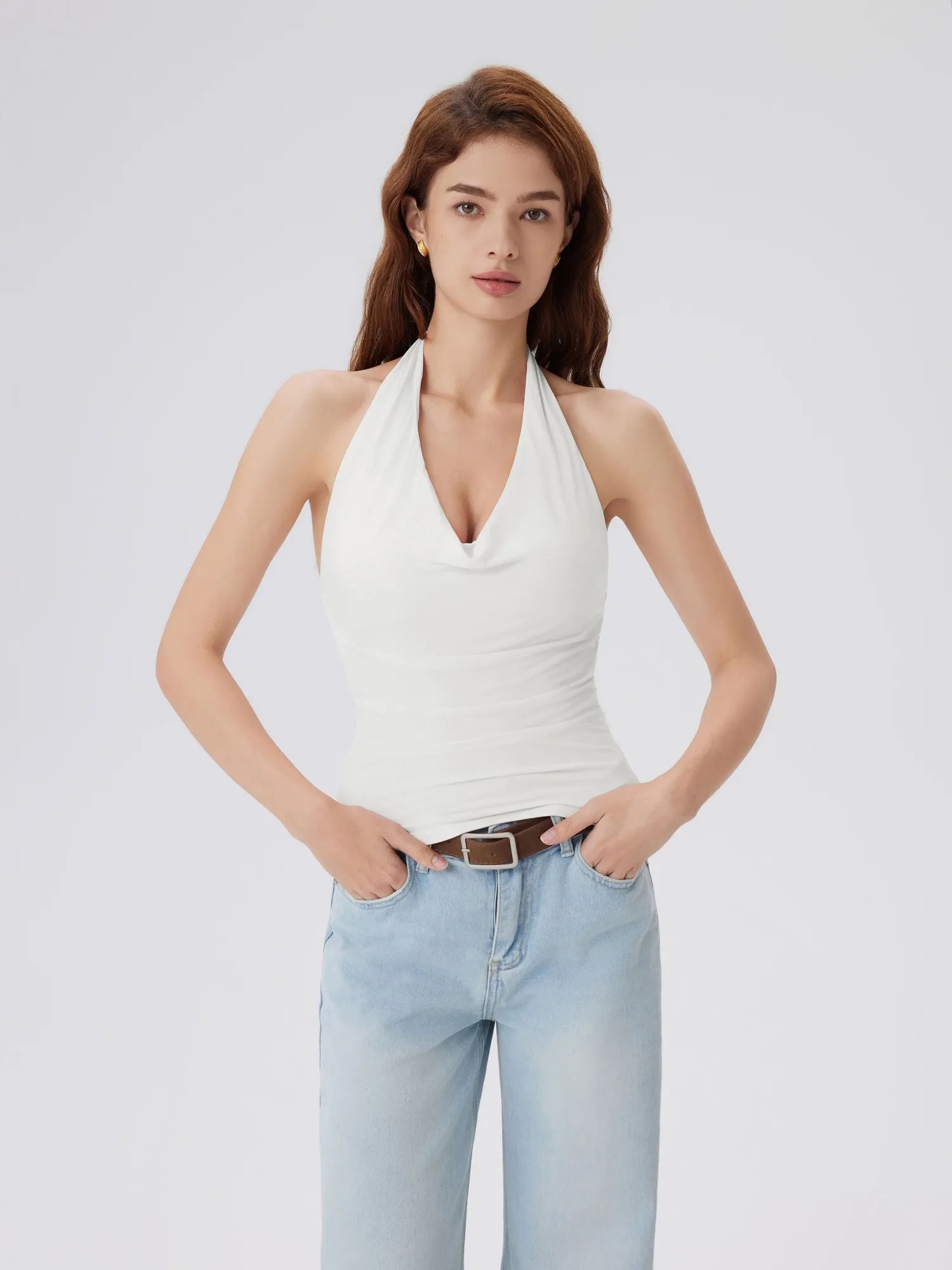 Deep V Halter Open Back Tank Tops-SUUKSESS-White-XS-SUUKSESS