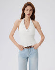 Deep V Halter Open Back Tank Tops-SUUKSESS-White-XS-SUUKSESS