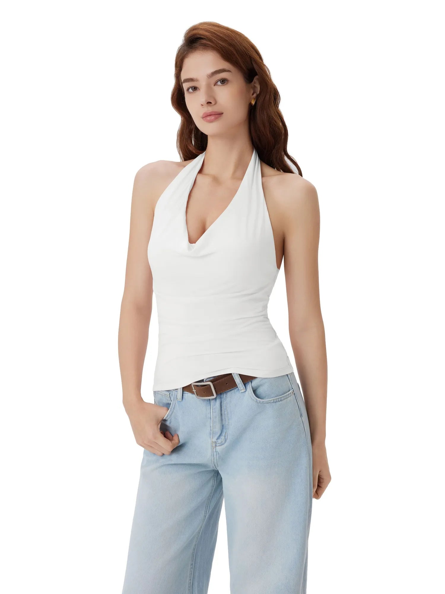 Deep V Halter Open Back Tank Tops-SUUKSESS-SUUKSESS