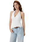 Deep V Halter Open Back Tank Tops-SUUKSESS-SUUKSESS
