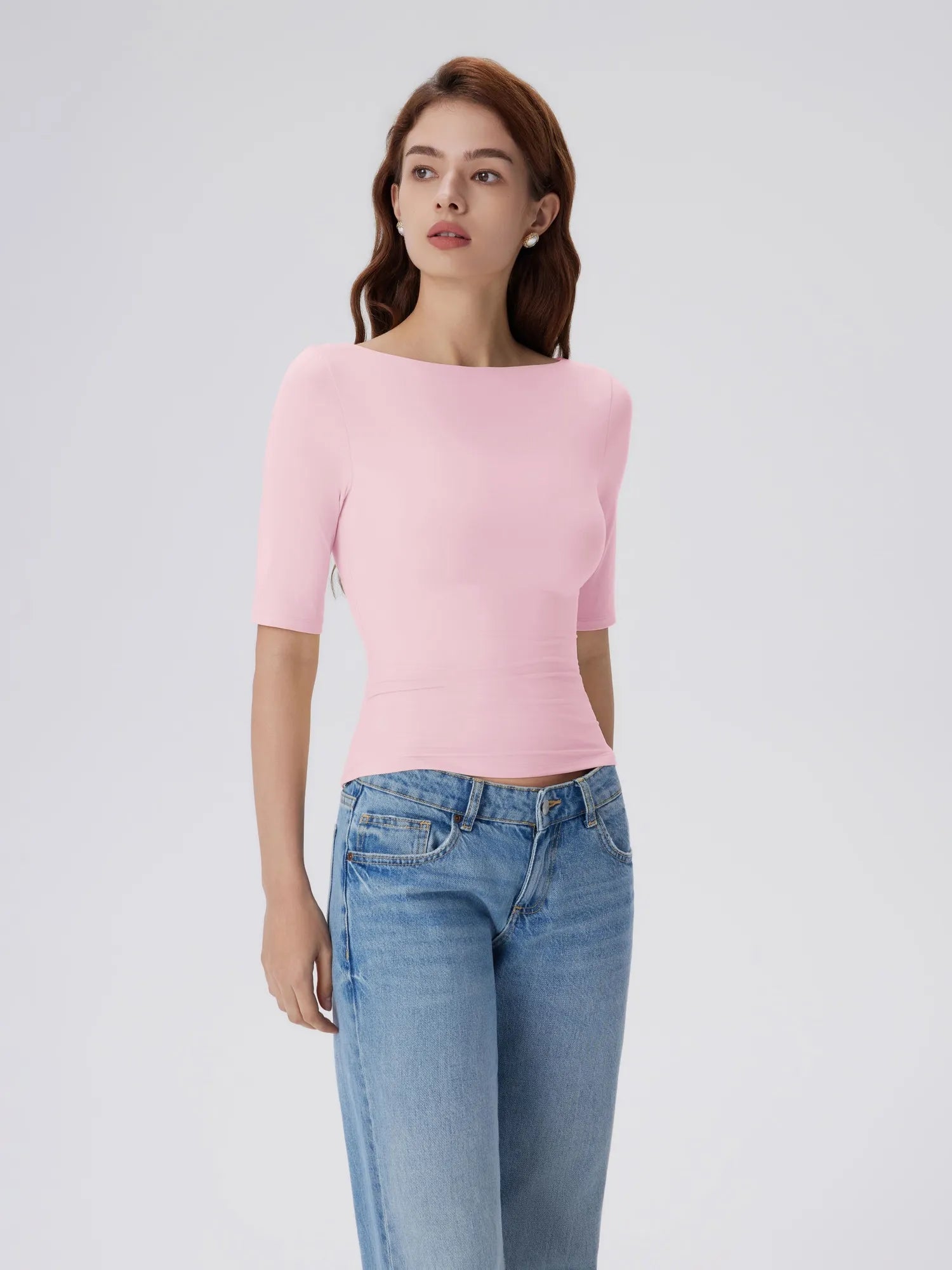 Tight Fitted Half Sleeve Boat Neck Shirt-SUUKSESS-SUUKSESS