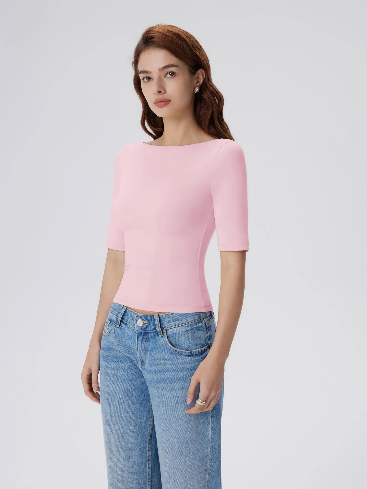 Tight Fitted Half Sleeve Boat Neck Shirt-SUUKSESS-SUUKSESS