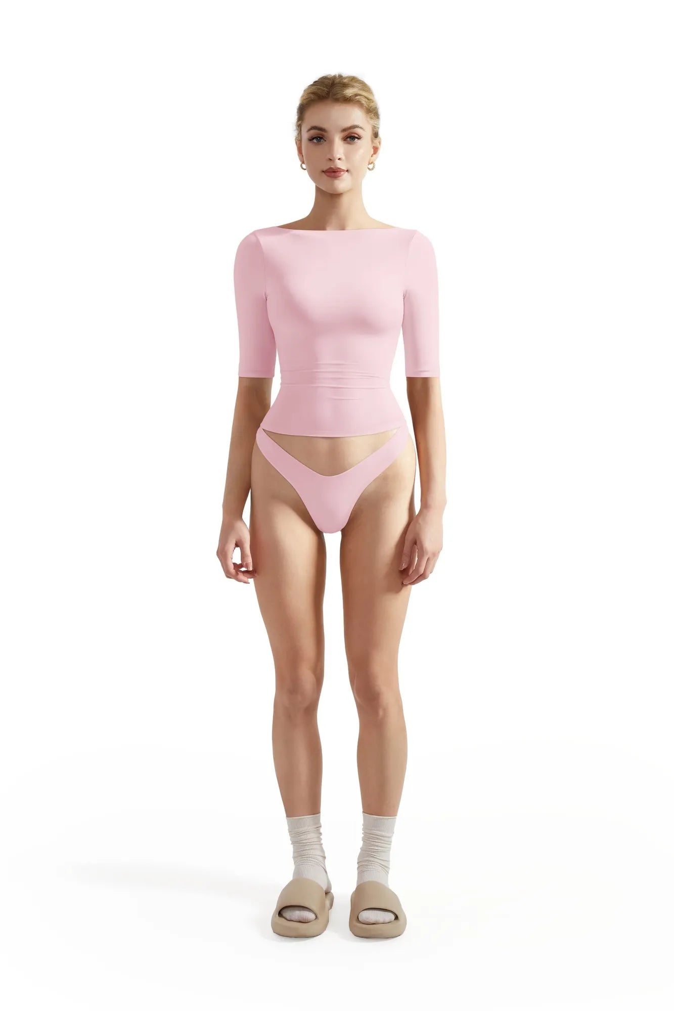 Tight Fitted Half Sleeve Boat Neck Shirt-SUUKSESS-SUUKSESS