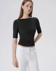 Tight Fitted Half Sleeve Boat Neck Shirt-SUUKSESS-SUUKSESS