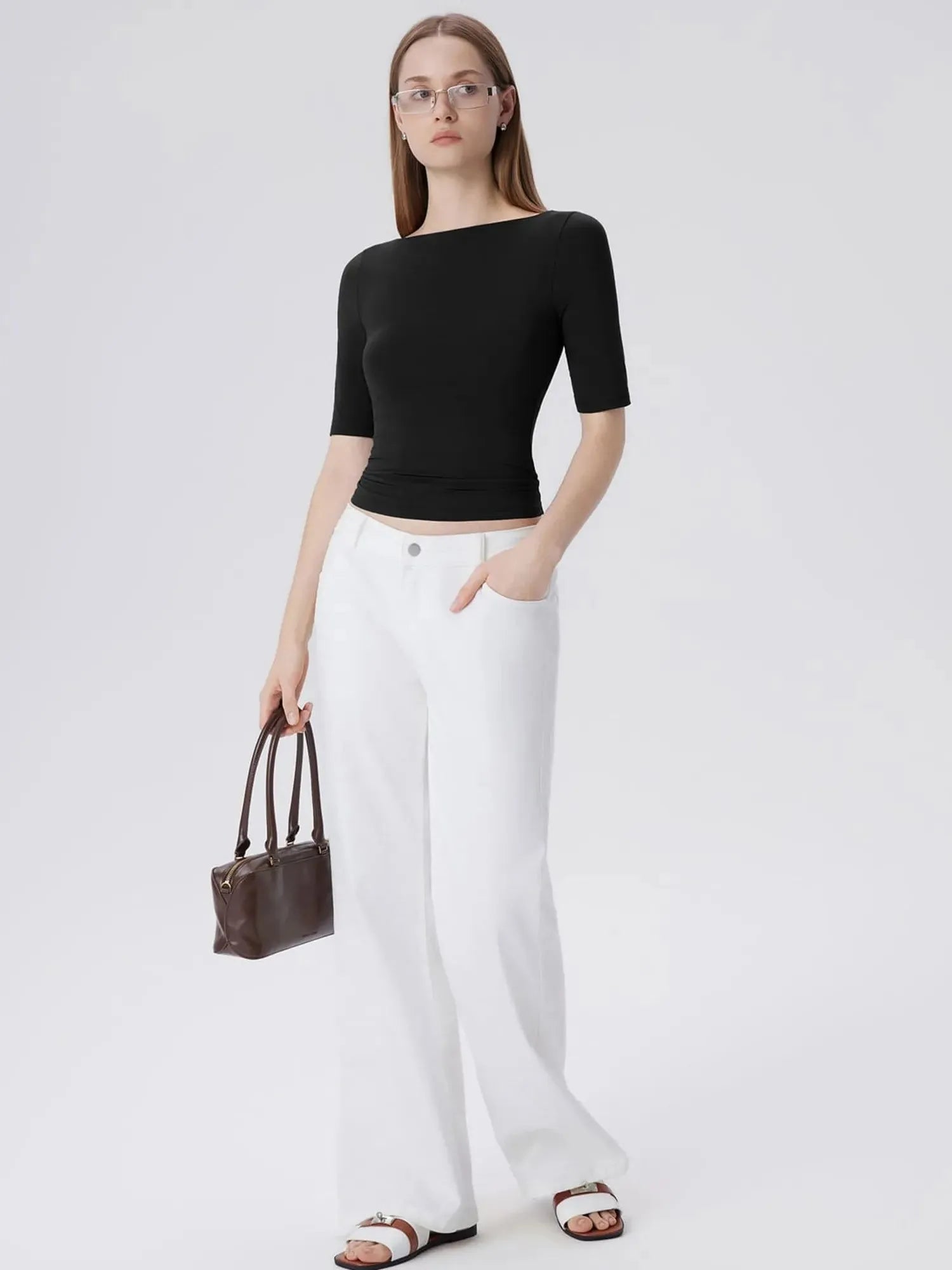 Tight Fitted Half Sleeve Boat Neck Shirt-SUUKSESS-SUUKSESS