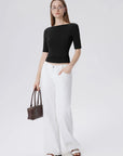 Tight Fitted Half Sleeve Boat Neck Shirt-SUUKSESS-SUUKSESS