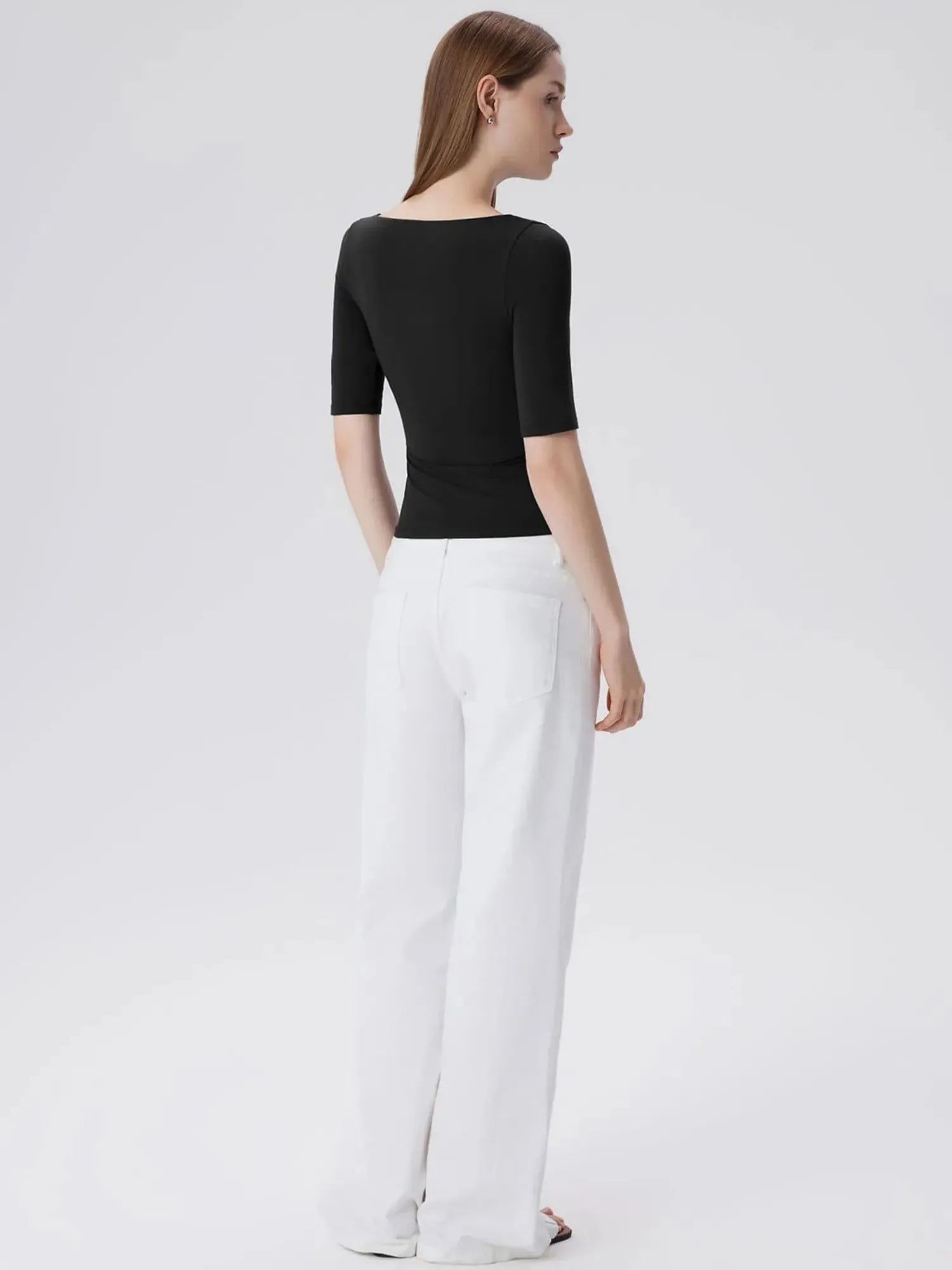 Tight Fitted Half Sleeve Boat Neck Shirt-SUUKSESS-SUUKSESS