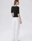 Tight Fitted Half Sleeve Boat Neck Shirt-SUUKSESS-SUUKSESS
