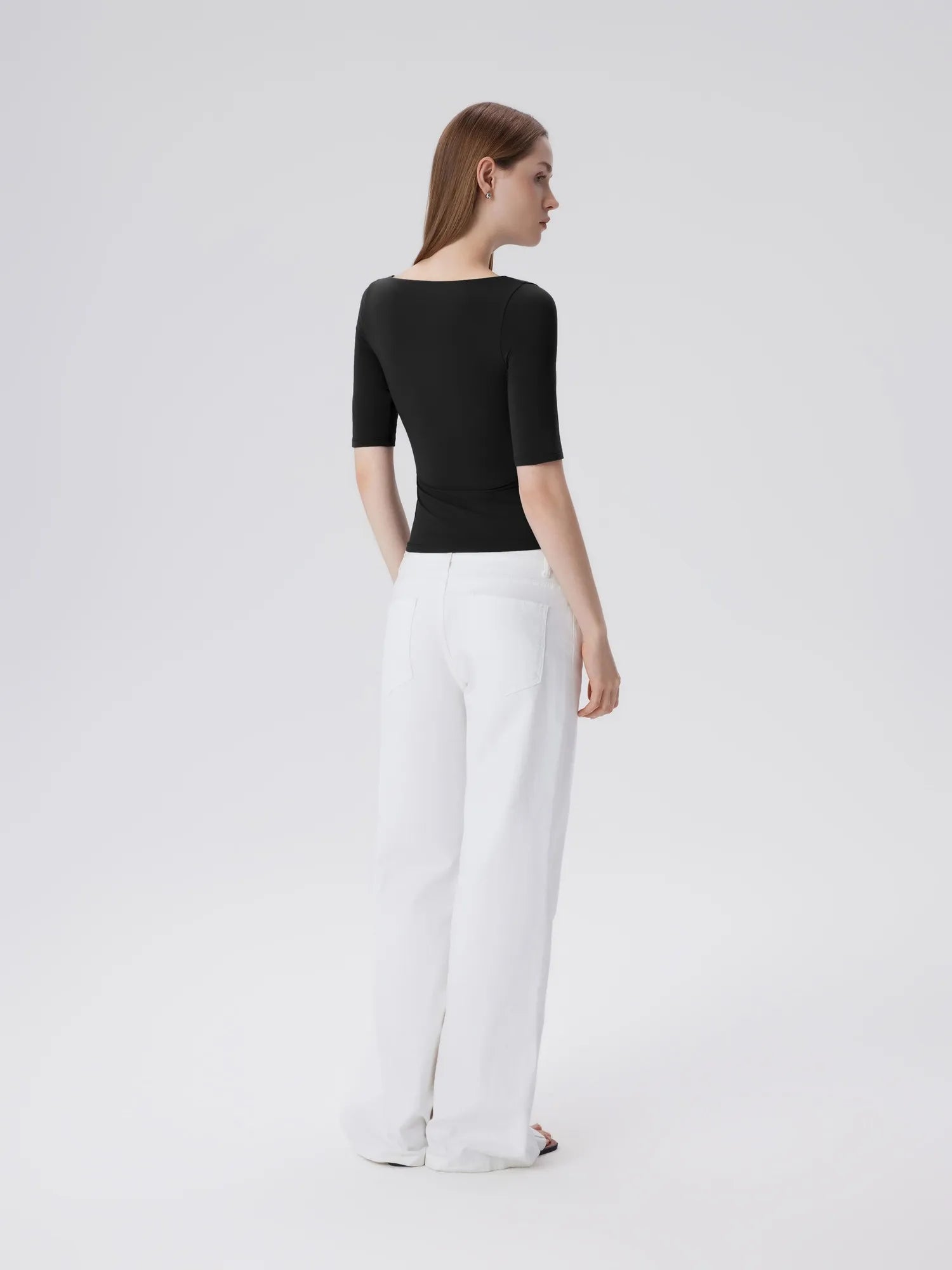 Tight Fitted Half Sleeve Boat Neck Shirt-SUUKSESS-SUUKSESS