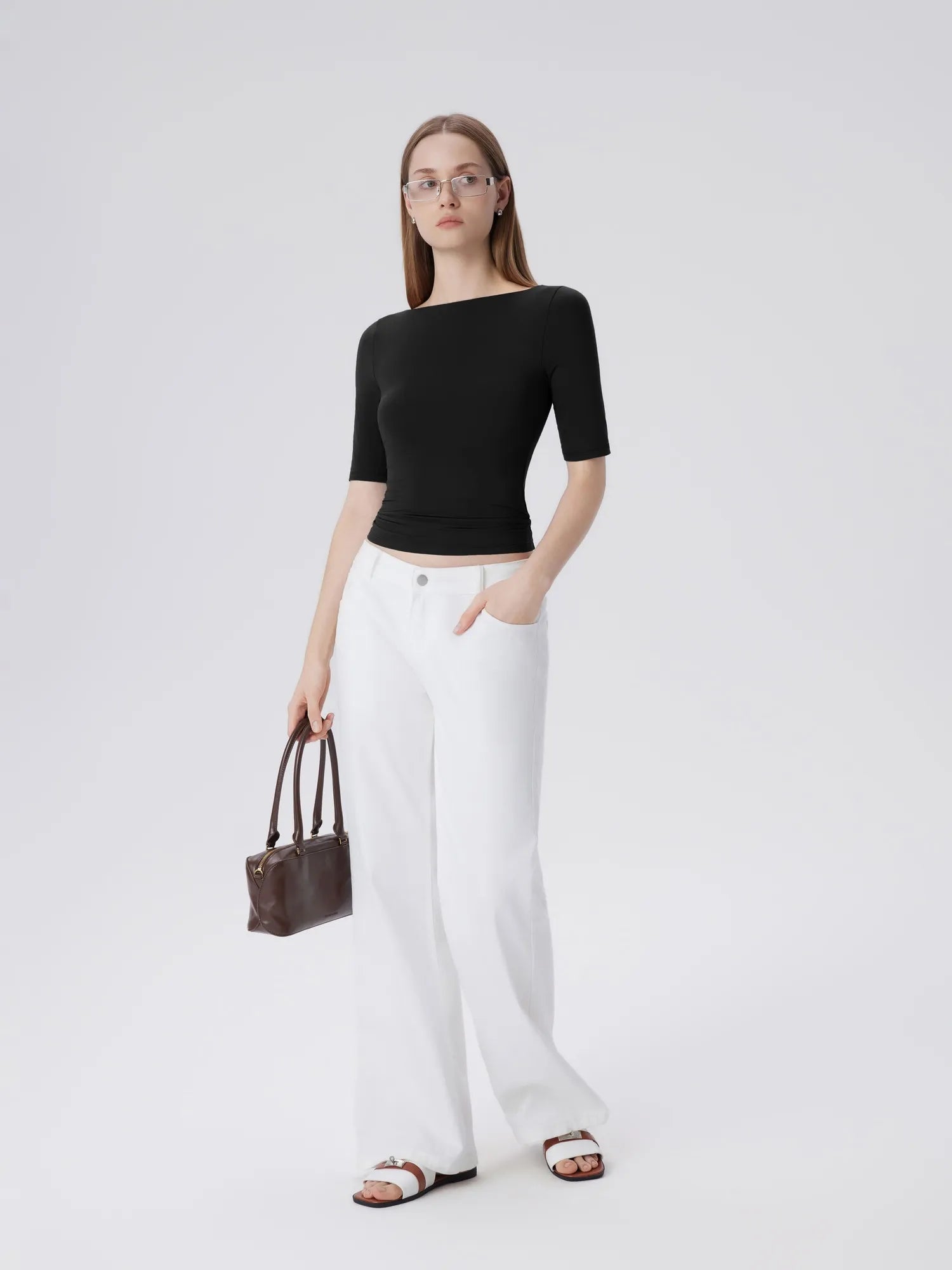 Tight Fitted Half Sleeve Boat Neck Shirt-SUUKSESS-SUUKSESS