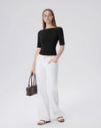 Tight Fitted Half Sleeve Boat Neck Shirt-SUUKSESS-SUUKSESS
