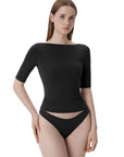 Tight Fitted Half Sleeve Boat Neck Shirt-SUUKSESS-SUUKSESS
