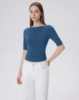 Tight Fitted Half Sleeve Boat Neck Shirt-SUUKSESS-SUUKSESS