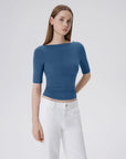 Tight Fitted Half Sleeve Boat Neck Shirt-SUUKSESS-SUUKSESS