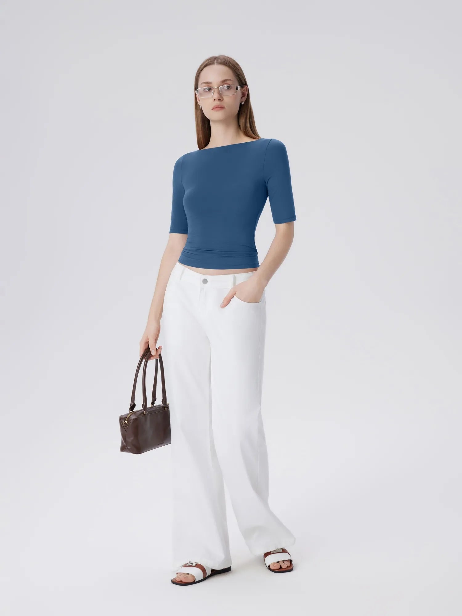 Tight Fitted Half Sleeve Boat Neck Shirt-SUUKSESS-SUUKSESS
