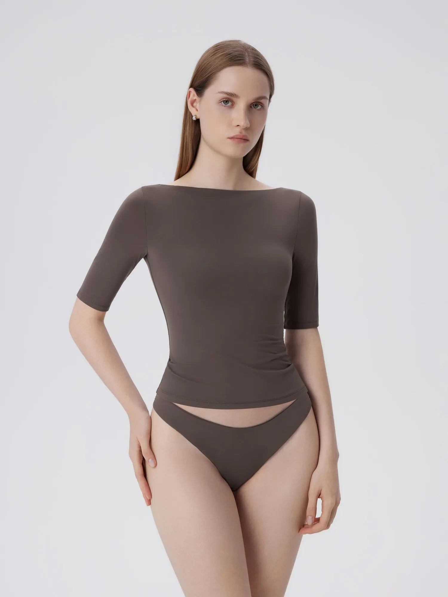 Tight Fitted Half Sleeve Boat Neck Shirt-SUUKSESS-SUUKSESS
