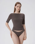 Tight Fitted Half Sleeve Boat Neck Shirt-SUUKSESS-SUUKSESS