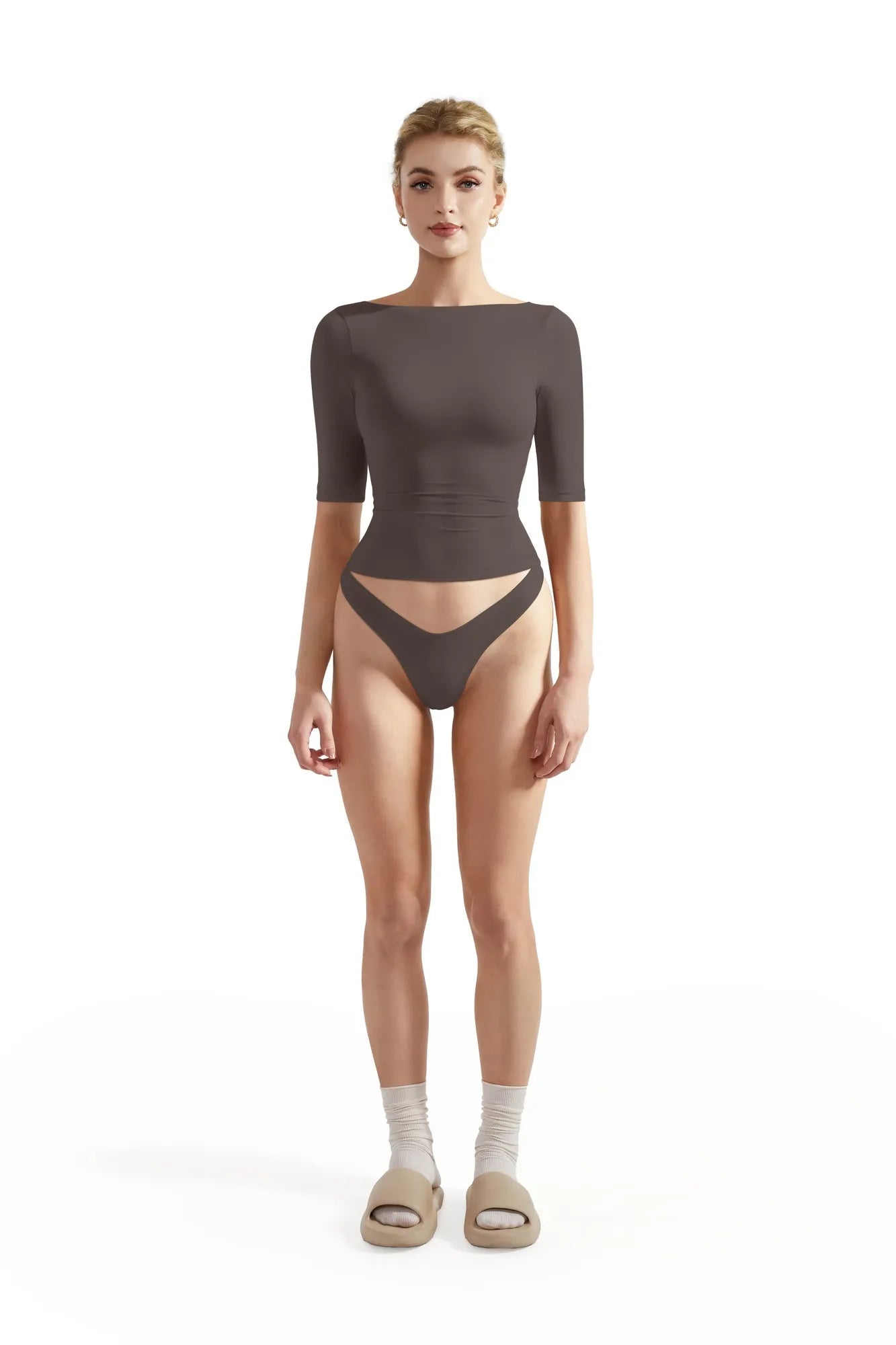 Tight Fitted Half Sleeve Boat Neck Shirt-SUUKSESS-SUUKSESS