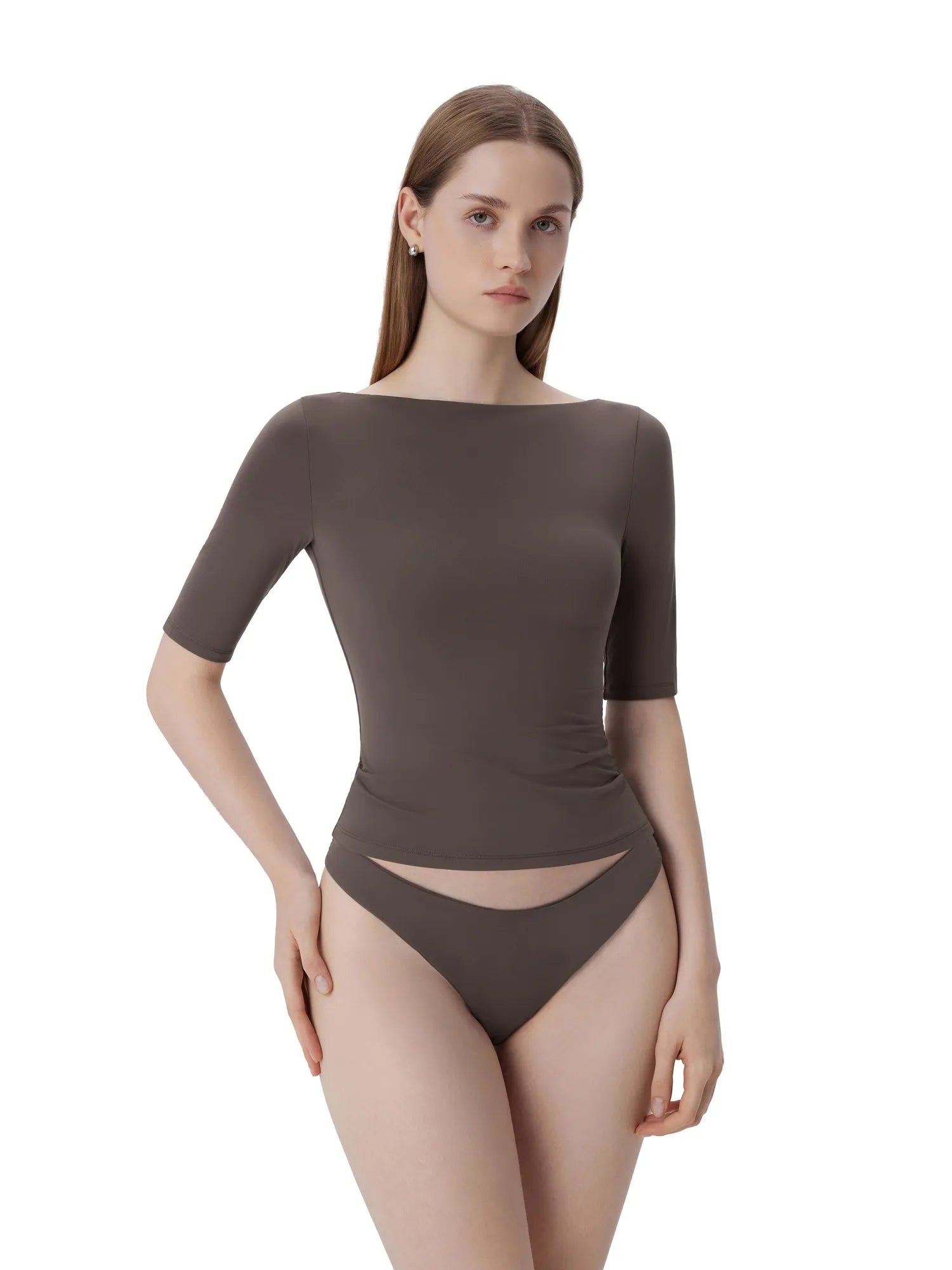 Tight Fitted Half Sleeve Boat Neck Shirt-SUUKSESS-SUUKSESS