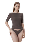Tight Fitted Half Sleeve Boat Neck Shirt-SUUKSESS-SUUKSESS