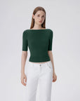 Tight Fitted Half Sleeve Boat Neck Shirt-SUUKSESS-Dark Green-XS-SUUKSESS