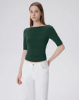 Tight Fitted Half Sleeve Boat Neck Shirt-SUUKSESS-SUUKSESS