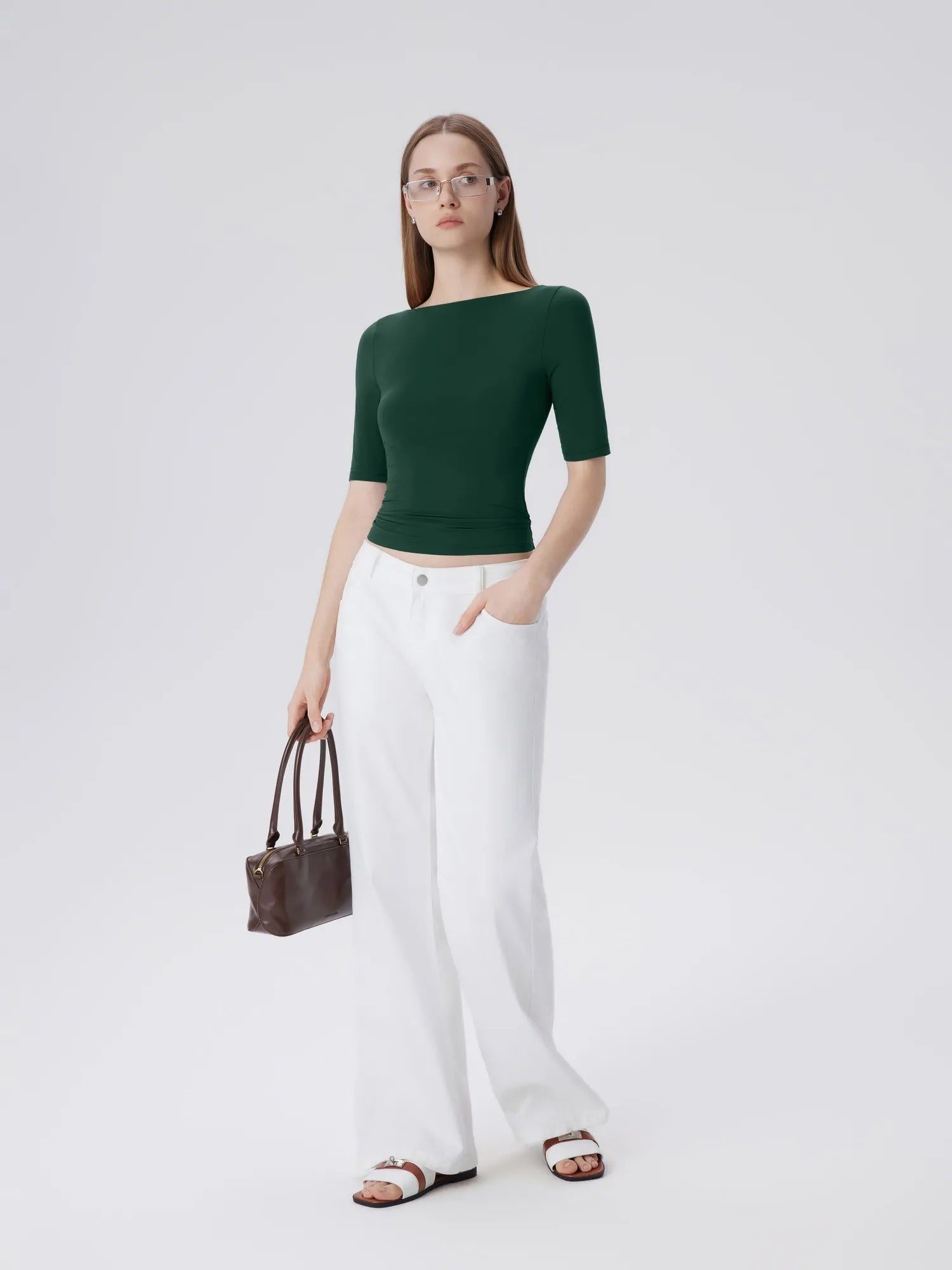 Tight Fitted Half Sleeve Boat Neck Shirt-SUUKSESS-SUUKSESS