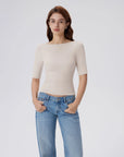 Tight Fitted Half Sleeve Boat Neck Shirt-SUUKSESS-Stone-XS-SUUKSESS