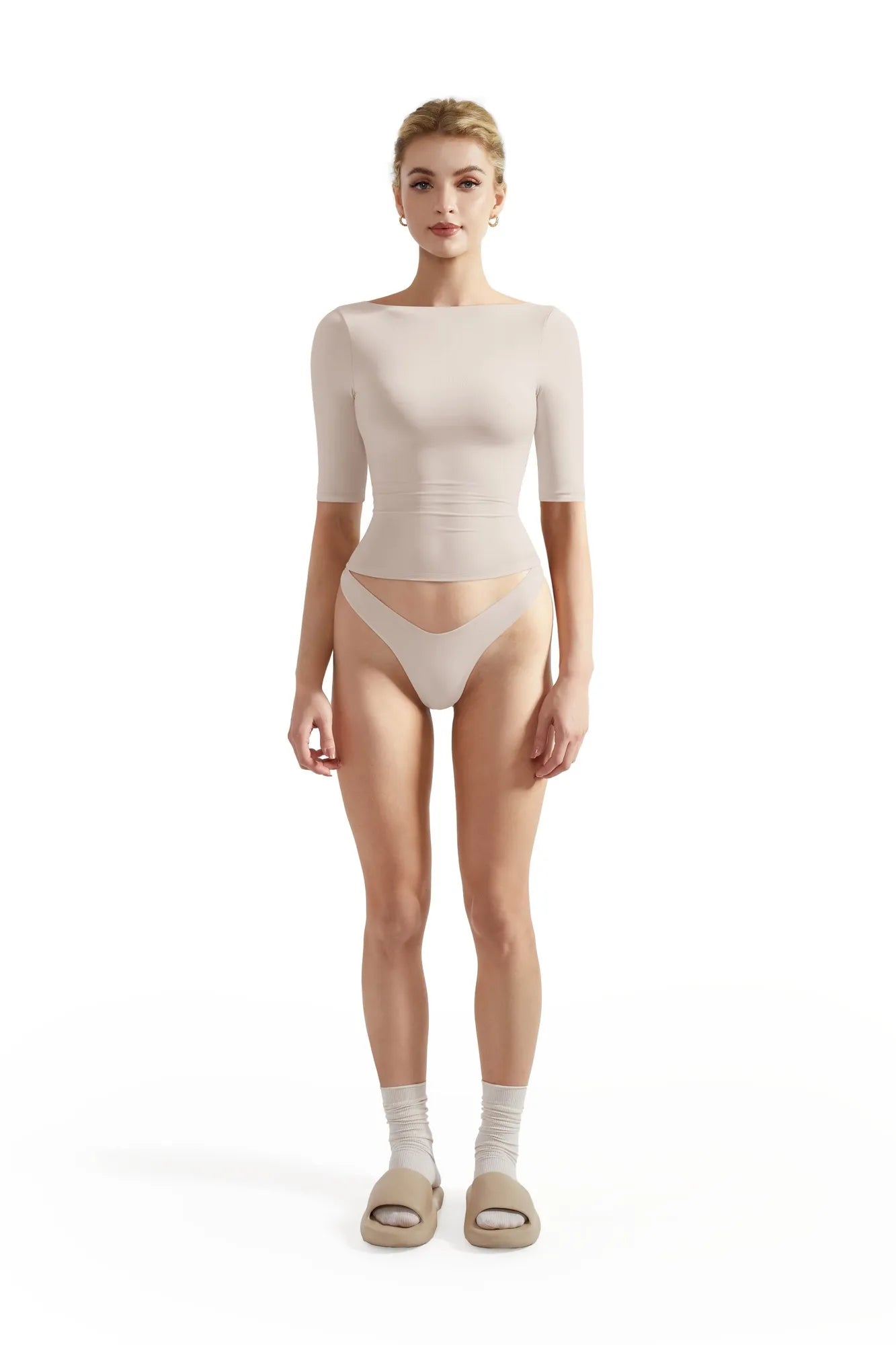 Tight Fitted Half Sleeve Boat Neck Shirt-SUUKSESS-SUUKSESS