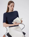 Tight Fitted Half Sleeve Boat Neck Shirt-SUUKSESS-SUUKSESS