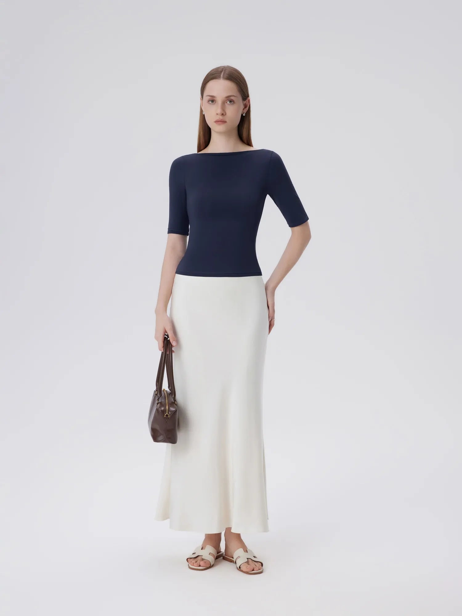 Tight Fitted Half Sleeve Boat Neck Shirt-SUUKSESS-SUUKSESS