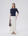 Tight Fitted Half Sleeve Boat Neck Shirt-SUUKSESS-SUUKSESS