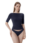 Tight Fitted Half Sleeve Boat Neck Shirt-SUUKSESS-SUUKSESS