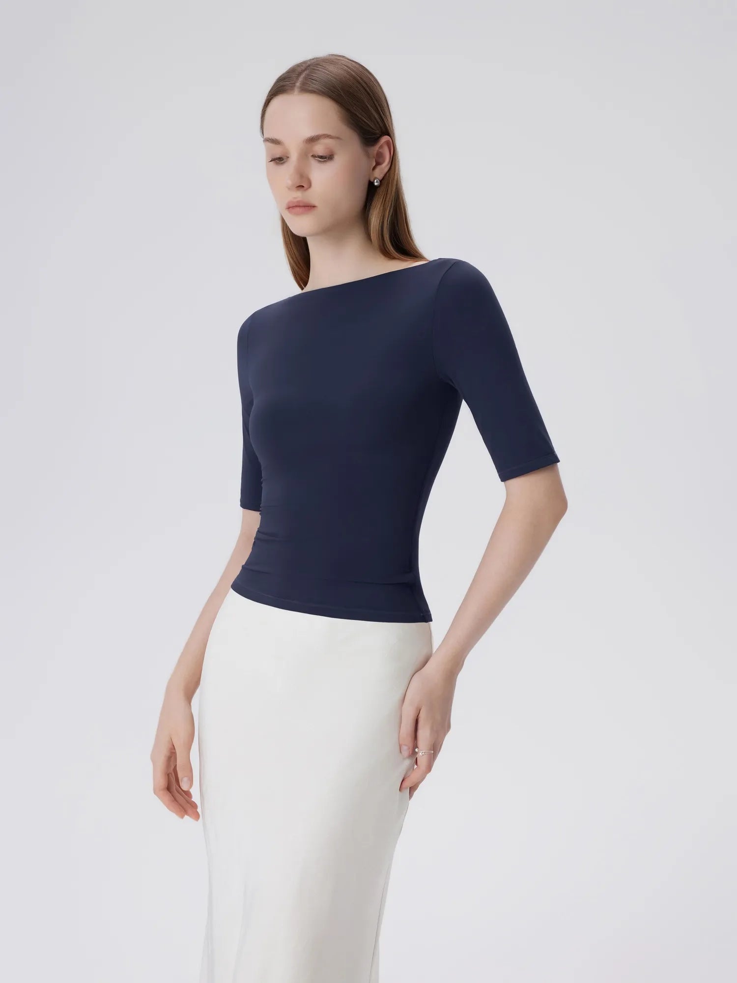 Tight Fitted Half Sleeve Boat Neck Shirt-SUUKSESS-SUUKSESS