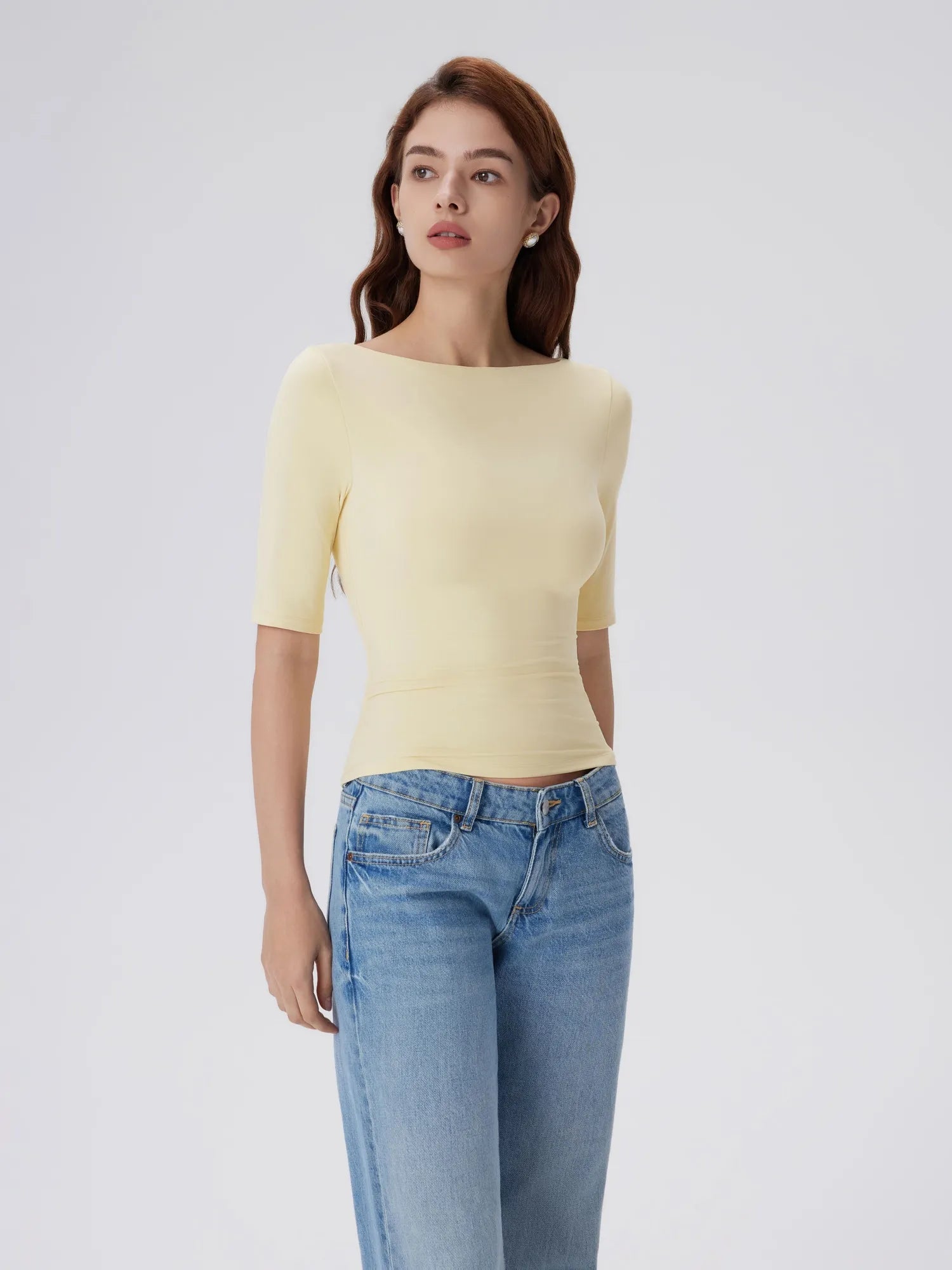 Tight Fitted Half Sleeve Boat Neck Shirt-SUUKSESS-SUUKSESS
