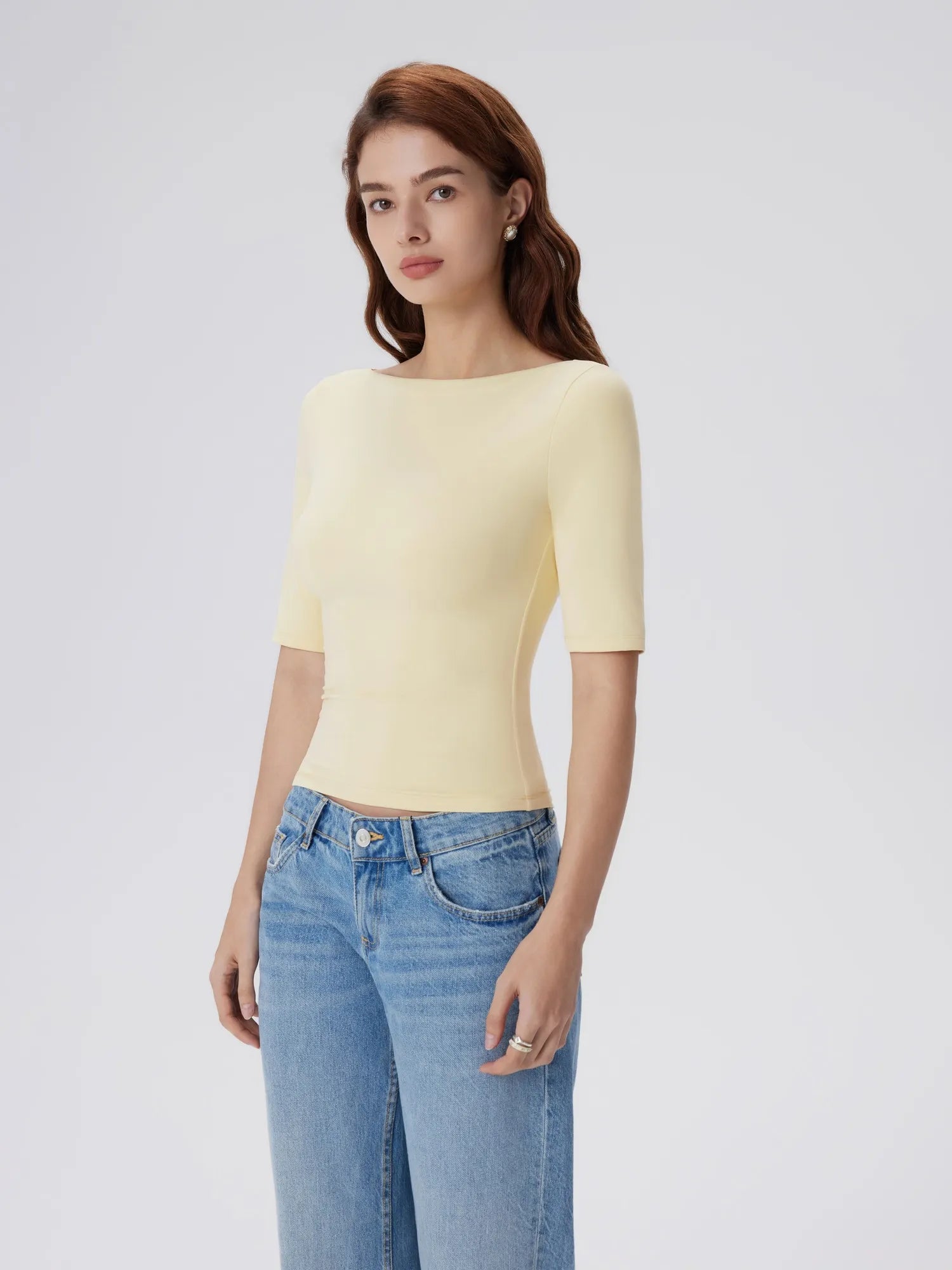 Tight Fitted Half Sleeve Boat Neck Shirt-SUUKSESS-SUUKSESS