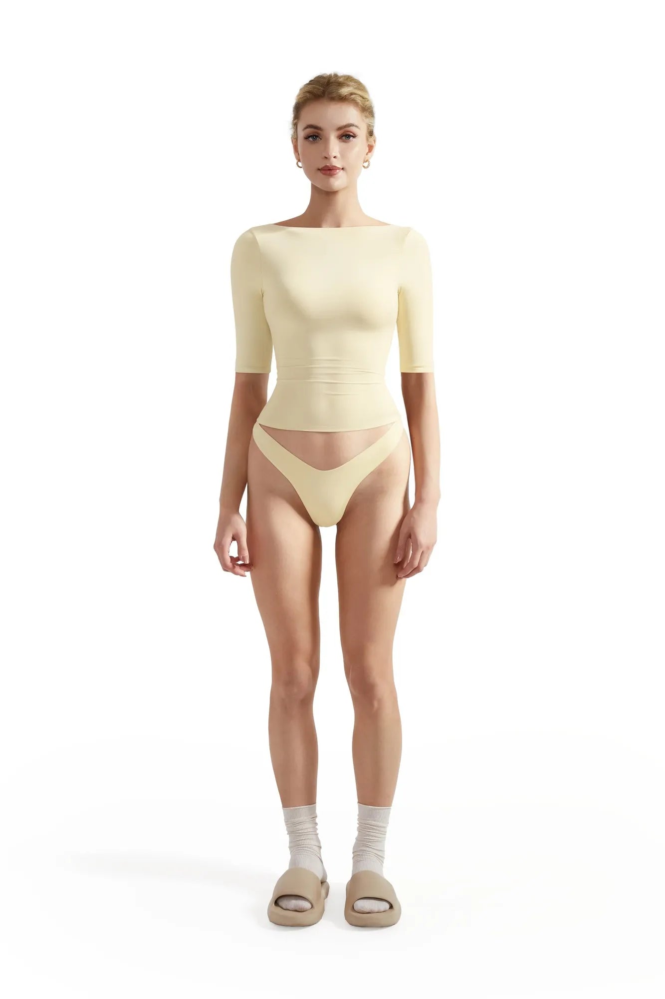 Tight Fitted Half Sleeve Boat Neck Shirt-SUUKSESS-SUUKSESS