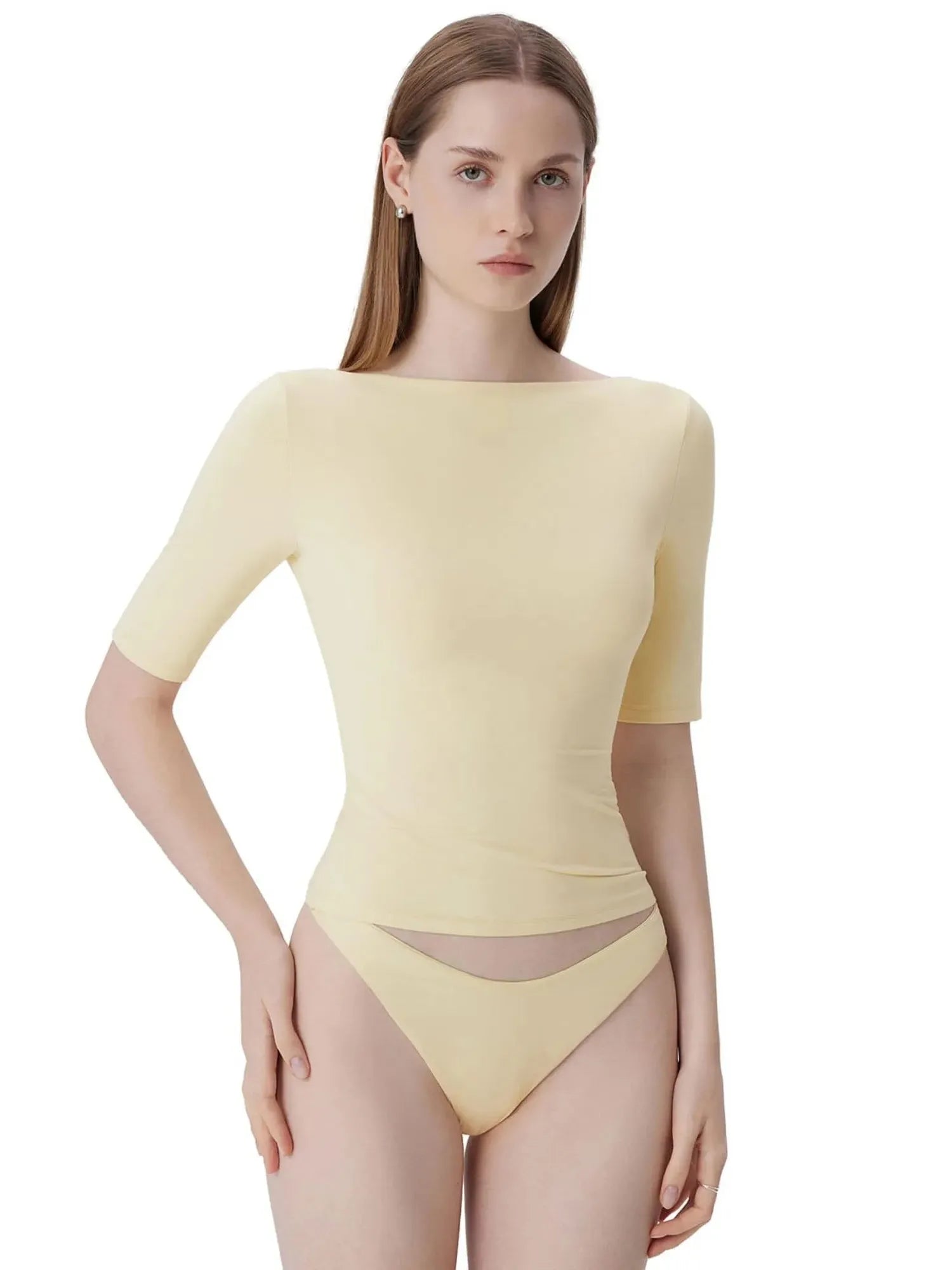 Tight Fitted Half Sleeve Boat Neck Shirt-SUUKSESS-SUUKSESS