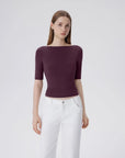 Tight Fitted Half Sleeve Boat Neck Shirt-SUUKSESS-Violet-XS-SUUKSESS