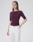 Tight Fitted Half Sleeve Boat Neck Shirt-SUUKSESS-SUUKSESS