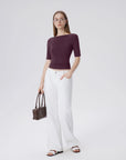 Tight Fitted Half Sleeve Boat Neck Shirt-SUUKSESS-SUUKSESS