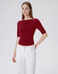 Tight Fitted Half Sleeve Boat Neck Shirt-SUUKSESS-SUUKSESS