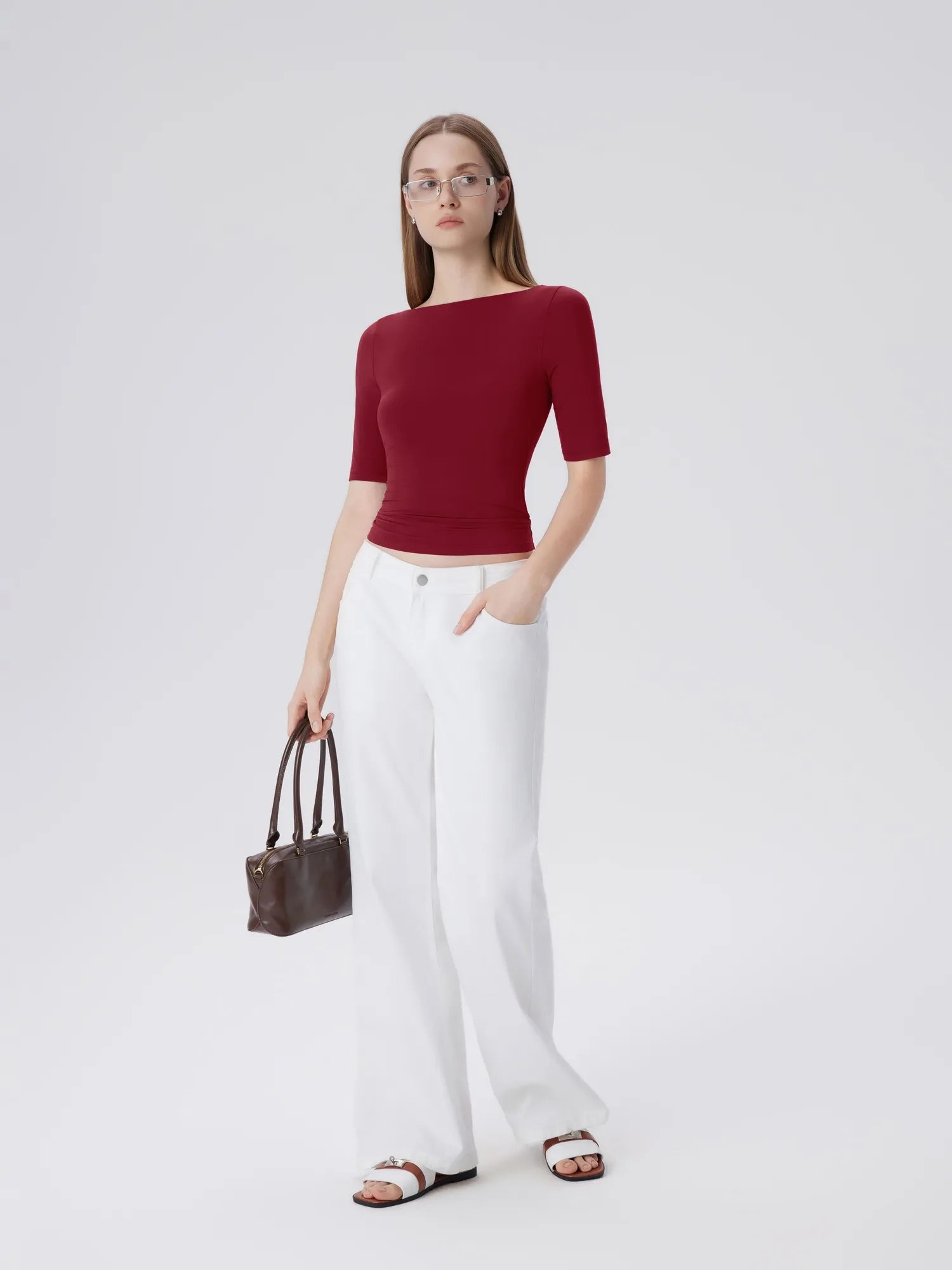 Tight Fitted Half Sleeve Boat Neck Shirt-SUUKSESS-SUUKSESS