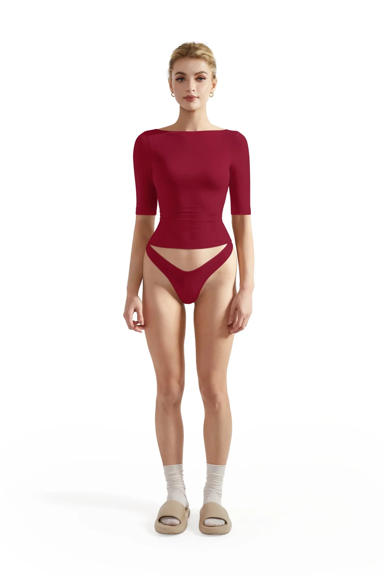 Tight Fitted Half Sleeve Boat Neck Shirt-SUUKSESS-SUUKSESS